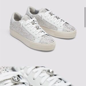 NWT P448 White and Silver Embellished Sneakers